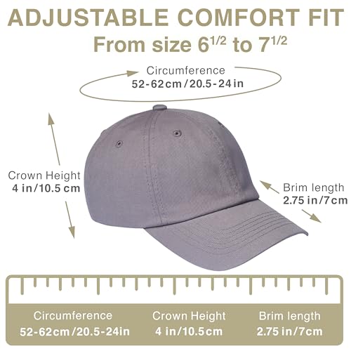 E BY ELIDAN Classic Dad Hat Cotton, Low-Profile Plain Baseball Cap, Adjustable, Breathable and Packable - color: Grey