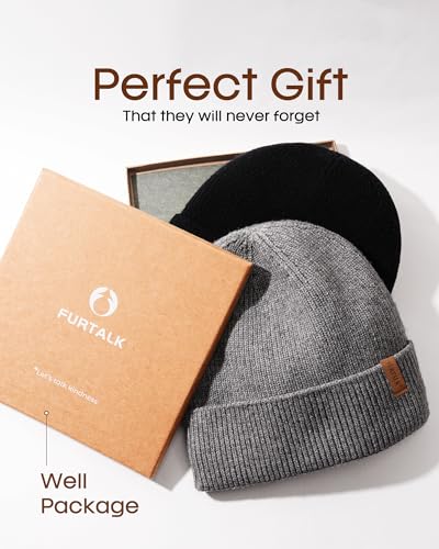 FURTALK Winter Hats for Men Women Fleece Lined Beanie Warm Knitted Outdoor Skull Cap 2 pcs - color: Black+grey