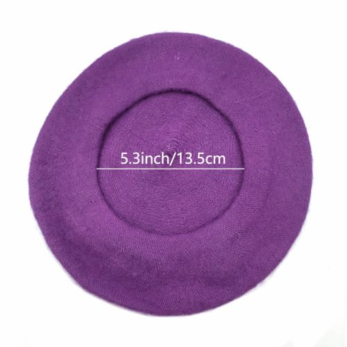 Classic French Beret Hat 10.6 Inch Width Wool Beret Hat for Women - color: Purple