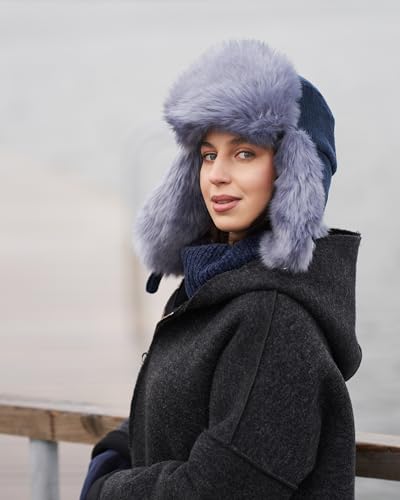 Futrzane Womens Corduroy Trapper Hat - color: Navy Blue - Steel Blue, size: Small