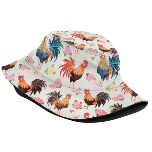 Funny Pattern Bucket Hat, Unisex Summer Sun Hat Packable Beach Travel Fisherman Cap for Women Men - color: Funny Chicken Pattern