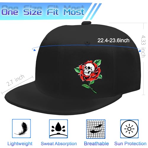 Skull Hat Snapback Hats for Men Flat Bill Hats for Men Fitted Hat Adjustable Black Baseball Hats - color: Flower Skull