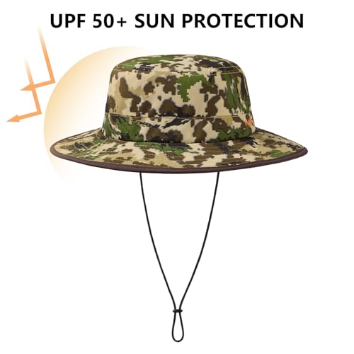 BASSDASH UPF 50+ Water-Resistant Fishing Bucket Hat with Laser Perforated Mesh Adjustable for Men Women Outdoor Hiking - color: Highland