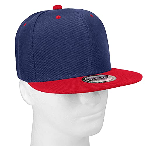 Classic Snapback Hat Cap Hip Hop Style Flat Bill Blank Solid Color Adjustable Size - color: 1pc Navy/Red