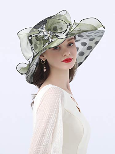 ORIDOOR Women's Organza Cloche Bowler Hat Derby Fascinator for Tea Party Bridal Wedding Hat - color: A1-army Green