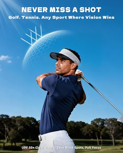 Transparent Sun Visor Hat for Women Men - UPF 50+ Clear Brim Adjustable Drawstring for Golf Tennis Pickleball - color: Light Gray