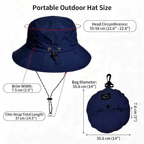 Honnesserry Bucket Hats for Woman Men Outdoor UV Sun Protection Hat Nylon - color: Navy Blue