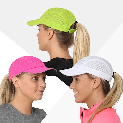 TrailHeads Women's Race Day Running Hat, Sports Cap with Reflective Trim - color: White-cool Green-pink Punch