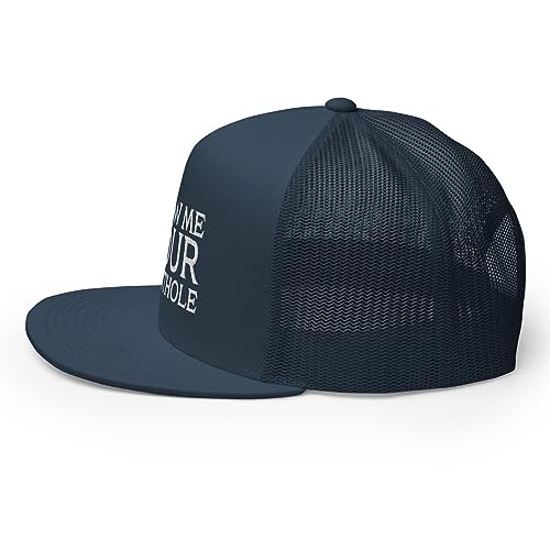 Show Me Your Butthole Premium Trucker Hat Flat Bill High Crown Adjustable Funny Cap - color: Navy