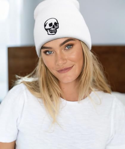 Gothic Skull Beanie Hats for Men Women, Skeleton Cuffed Winter Hat for Goth Gifts, Indoor and Outdoor Outfit Matching - color: 03.white/Skull-r
