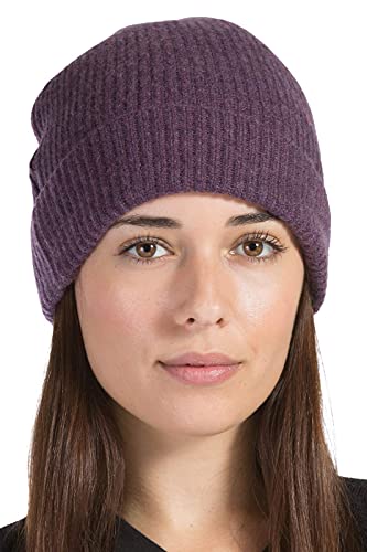 Fishers Finery Women's 100% Cashmere Cuffed Beanie - color: Eggplant