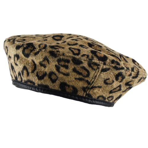 Women's Berets: Black Houndstooth Red Beret Hats for Women Fall Winter Fashion Outfit - color: Leopard Printed Brown