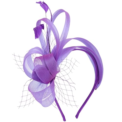 DRESHOW Fascinators Hats for Women Tea Party Hat Vintage Derby Pillbox Kentucky Hat Church Cocktail Headwear - color: 1 Pack Fascinator Headband: Purple