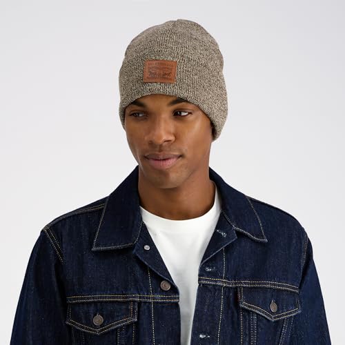 Levi's Mens All-Season Hero Beanie Soft Knit Cuffed Winter Hat, Warm & Comfortable Everyday Style - color: Marl Brown Patch