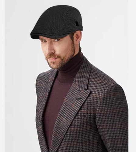 DIYDECAL Cotton Newsboy Flat Caps for Men, Womens Cabbie Driving Beret Hats - color: Black