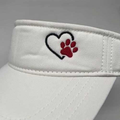 Embroidered Adjustable Sun Visor for Women Men Outdoor Golf Tennis - color: Dog Paw Heart/White