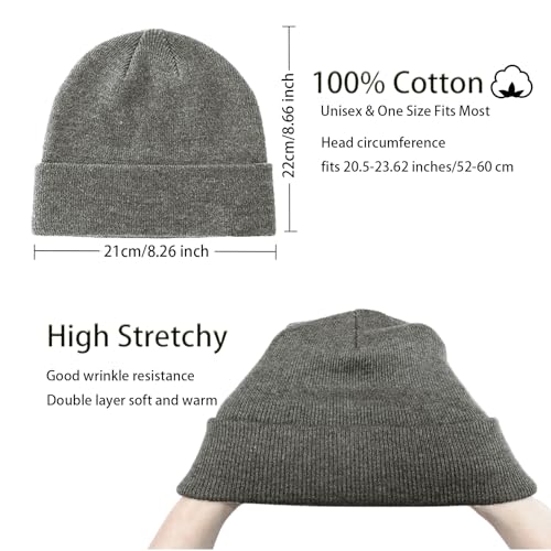100% Cotton Beanie Hats for Women Men Winter Knit Hats Skull Cap - color: 1-light Grey