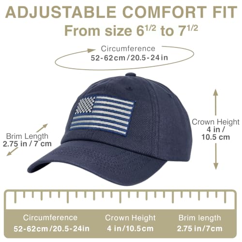 E BY ELIDAN USA Hat, Embroidered American Flag Baseball Cap for Men Women - color: Tonal Navy