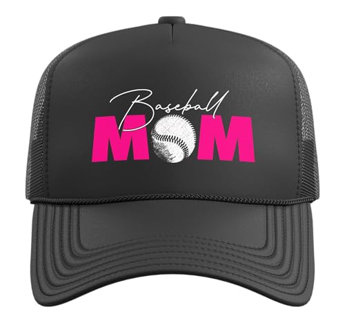 Baseball Mom Trucker Hat with Adjustable Mesh Back - color: Black