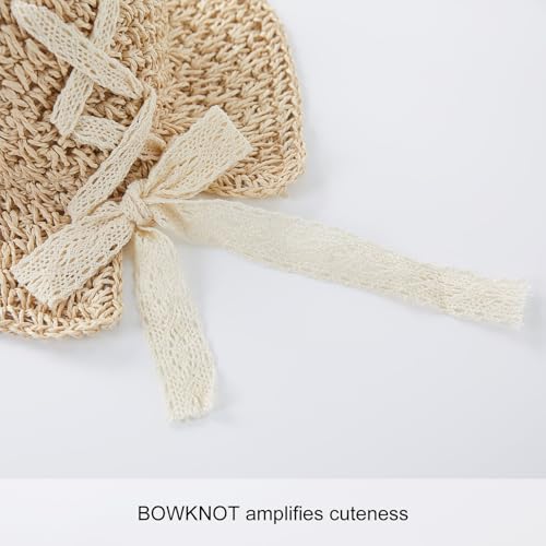 pureborn Baby Toddler Girls Straw Sun Hat Summer Beach Hat - color: Beige Strap, size: 6-24 Months