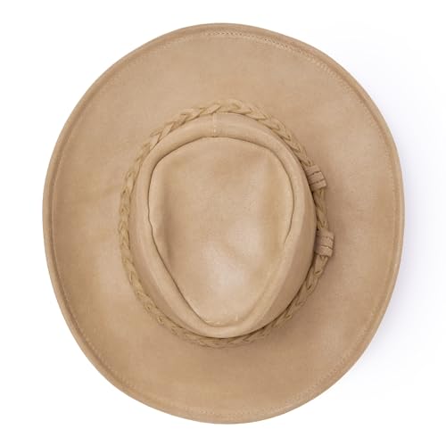 Minnetonka Outback Hat - Distressed Leather with Steel Wire Brim - color: Tan, size: Medium