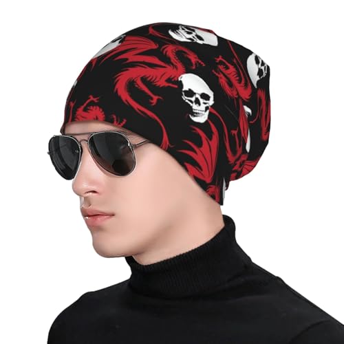 Slouchy Beanie Hat Skull Cap Chemo Headwear Baggy Hats for Men Women Running Cycling - color: Dragon Skull