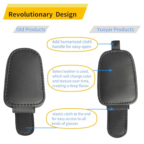 Yuoyar Magnetic Leather Sunglasses Holder for Car, 2 Packs (Black) - color: Black