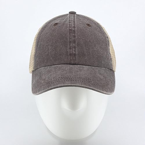 Vintage Washed Soft Mesh Cotton Adjustable Baseball Cap - color: Brown/Tan