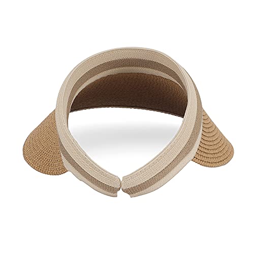 Women Summer Sun Hat Lady's Portable Beach Visor Bowknot Straw Hat - color: Khaki4