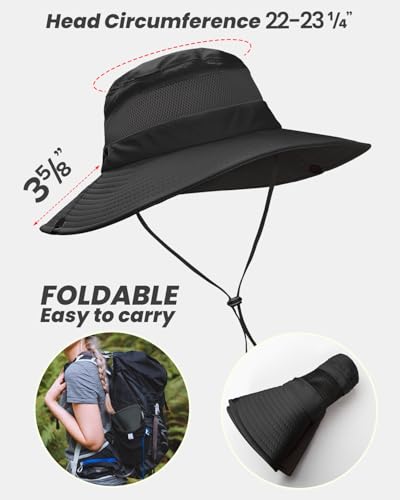 EW EastWater Beach Sun Bucket Hats for Women,UV Protection High Ponytail Hole UPF 50+ Waterproof for Hiking Safari Fishing - color: Black