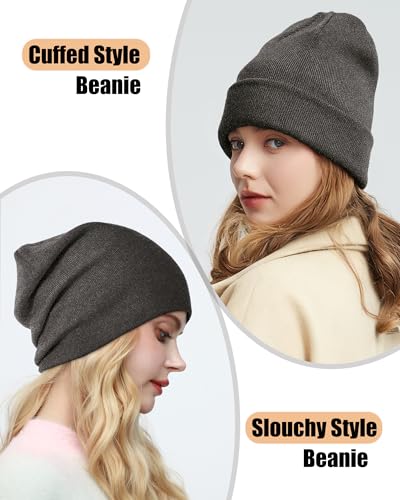 ROYBENS Satin Lined Beanie Hat for Women Men, Wool Knit Cuffed Winter Hats - color: 1pcs Dark Gray