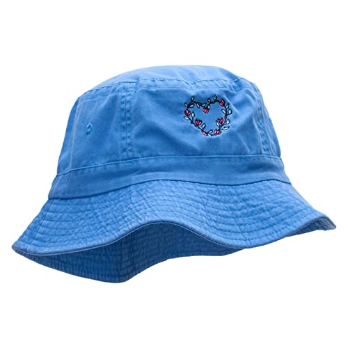 e4Hats.com Flowery Heart Embroidered Pigment Dyed Bucket Hat - color: Indigo