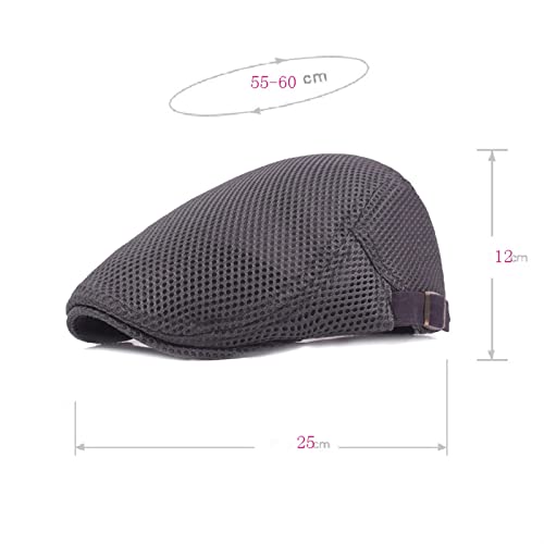 Lifup Unisex Mesh Newsboy Hat Breathable Summer Flat Cap - color: Dark Grey 1