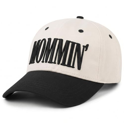 Mommin Trucker Hat for Women, Vintage Two-Tone mom hat with Mommin 3D Embroidery, New Mom Gifts Mothers Day Outfits - color: Black
