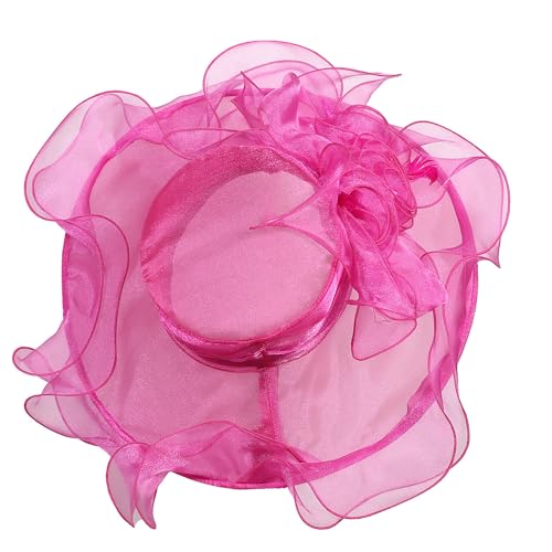 Women Oganza Sun Hat Church Wide Brim Wedding Formal Fascinator Hat - color: Rose