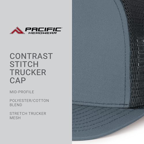 Pacific Headwear Contrast Stitch Trucker Pacflex Snapback Cap - color: Graphite/Black/Graphite