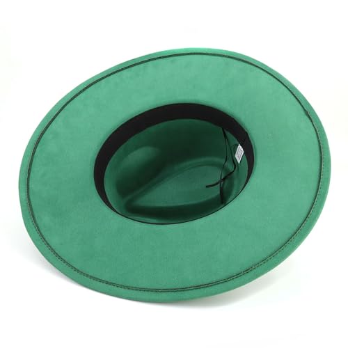 LIDHAY Big Wide Brim Fedora Hats for Women Men Western Suede Hat Large Felt Panama Hat Rancher Hat - color: Green