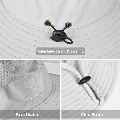 Rosoz Sun Hats for Men Women UPF 50+ Breathable Wide Brim Summer Fishing - color: 1pack-light Grey