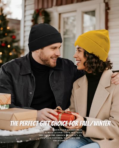 Satin Lined Beanie for Women Men, Cotton Knit Winter Beanies Hat - color: Yellow