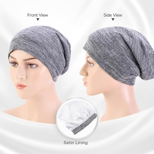 Utaly Soft Slouchy Chemo Beanie for Women Breathable Stretchy Skull Cap for Cancer Hair Loss Patients Sleep Wear - color: Deep Grey