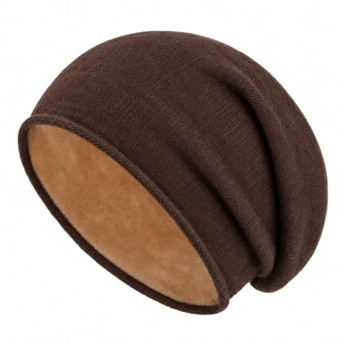 Zylioo XXL Slouchy Beanie for Big Heads Women,Lightweight Stretch Knit Hat - color: Coffee