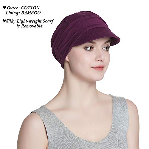 Alnorm Breathable Cotton Hat and Scarf Set Chemo Headwear for Women - color: Purple Floral