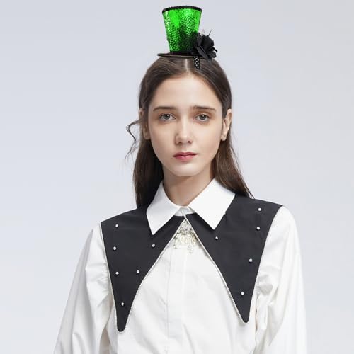 WLBON Halloween Mini Top Hat Headband 1920s Flower Sequins Hair Hoops Bands Fascinator Headpiece Hairband Women Christmas Holiday Festival Parade Cosplay Dress Up Birthday Tea Party Accessories Green - color: Light Green
