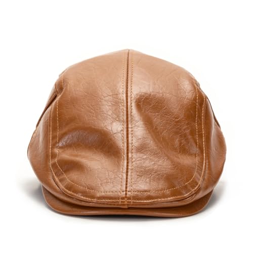 Quanhaigou Men Adjustable PU Leather Ivy Cap Newsboy Hat Women Beret Caps Classic Golf Cap Gatsby Driving Hat - color: Retro Khaki