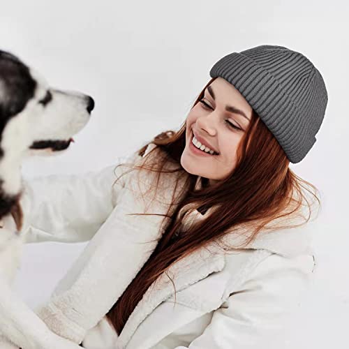 ROYBENS Swag Wool Knit Cuff Short Fisherman Beanie for Men Women Winter Hat - color: 1pcs-gray-thick Double Layer