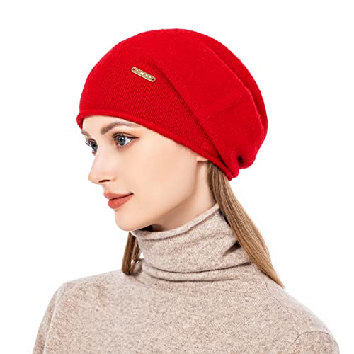 Knit Slouchy Beanie Hats for Women Cashmere Ski Cap Knitted Wool Soft Warm Winter Hat - color: A10-red