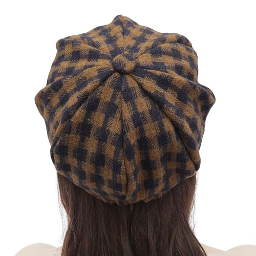 ZLYC Women Classic Newsboy Cap Visor 8 Panel Gatsby Cabbie Paperboy Hat - color: Gingham Khaki and Navy