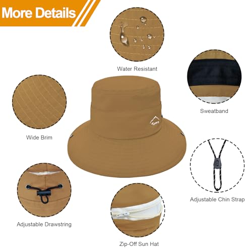 Sun Hats for Women Bucket Hat UV Protection Fishing Hat Wide Brim Safari Hats 2 in 1 Zip-Off Sun Visor Hats UPF 50+ - color: 1pack-brown