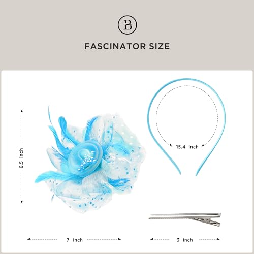 BABEYOND Fascinators Hats for Women Tea Party Flower Tulle Bead Derby Hat - color: Sky Blue