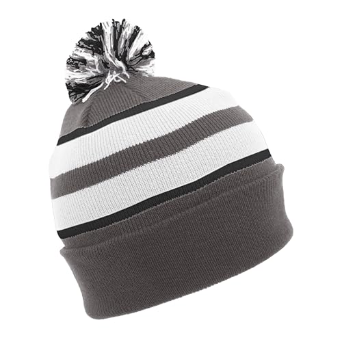 Pacific Headwear Unisex Adult Pacific Headwear Knit Fold Over Pom-pom Beanie - color: Graphite/White/Black, size: One Size